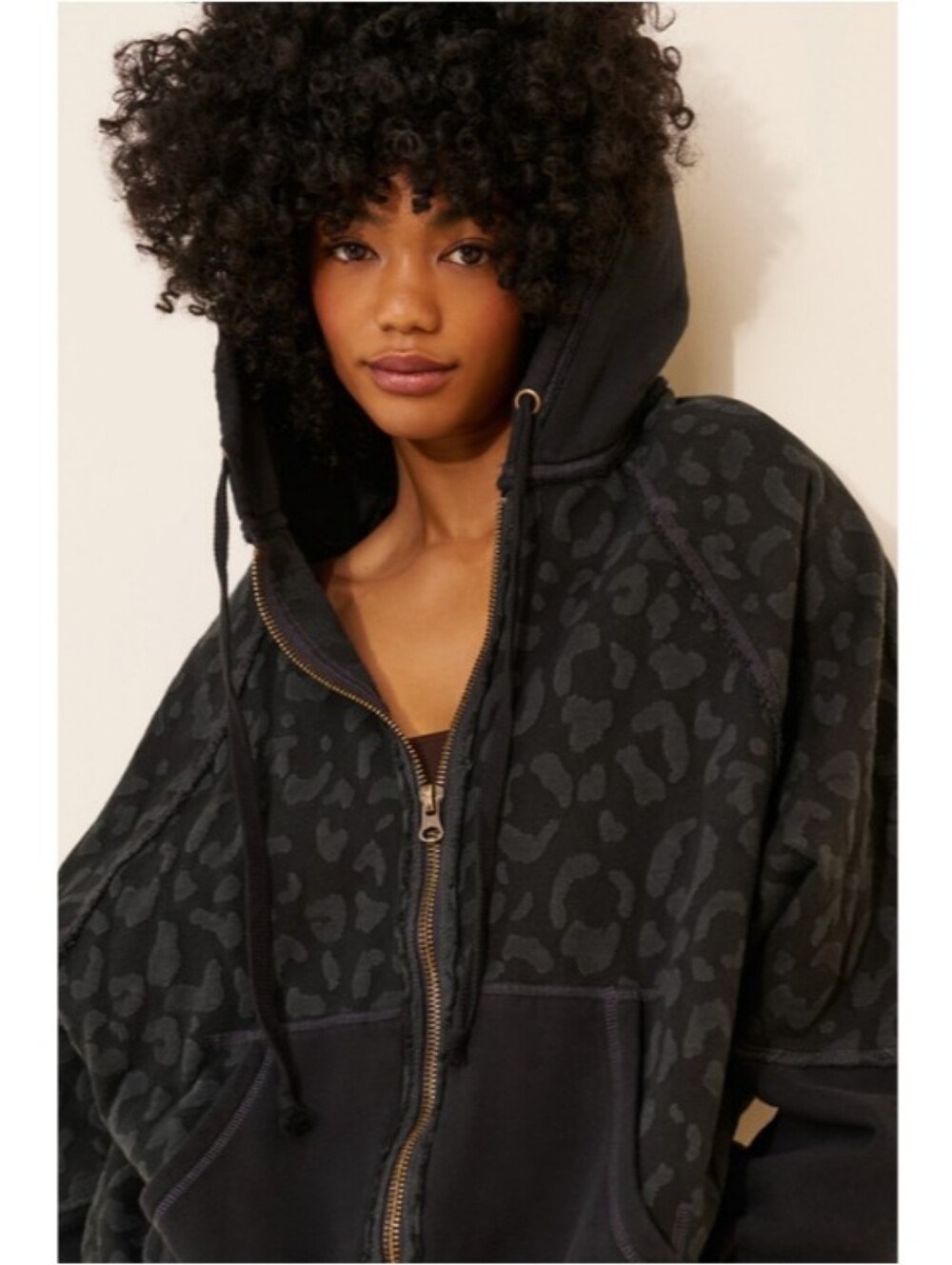 We The Free × Free People Meow Leopard Hoodie Black